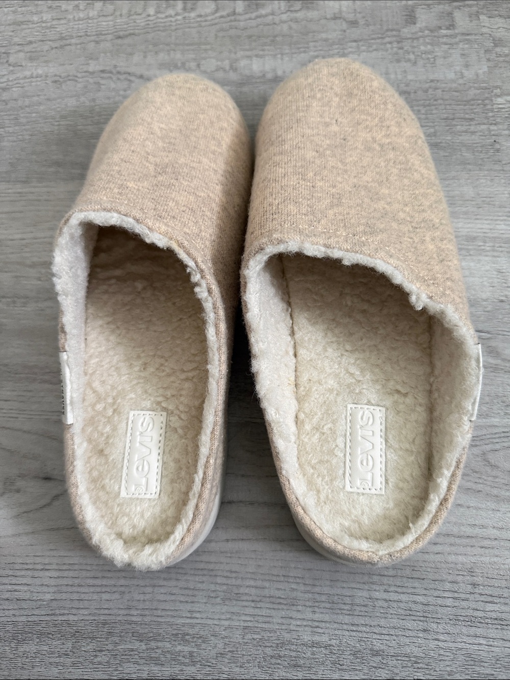 Levi's Cream Shearling-Lined Slip-On Slippers